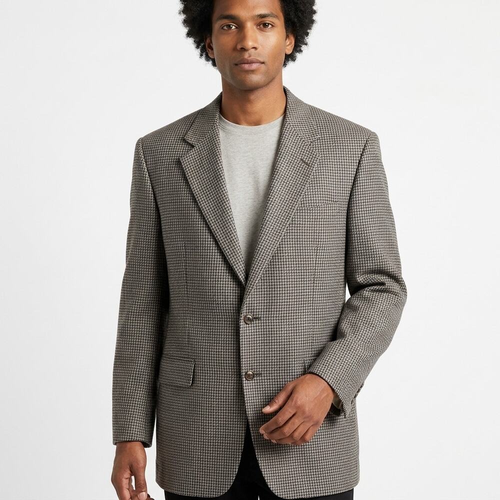 Bill Blass Black Cashmere Wool Gray Houndstooth Blazer Men See Measurement